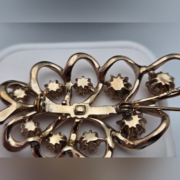 Coro Feather Brooch Vintage Art Deco Era Pin Gold Tone Amber Stones - Picture 7 of 9